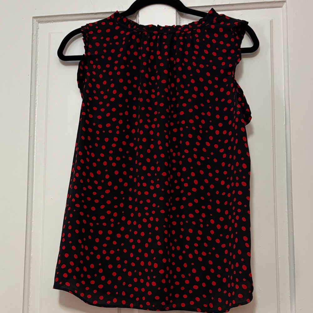LOFT Red and Navy Polka Dot Blouse